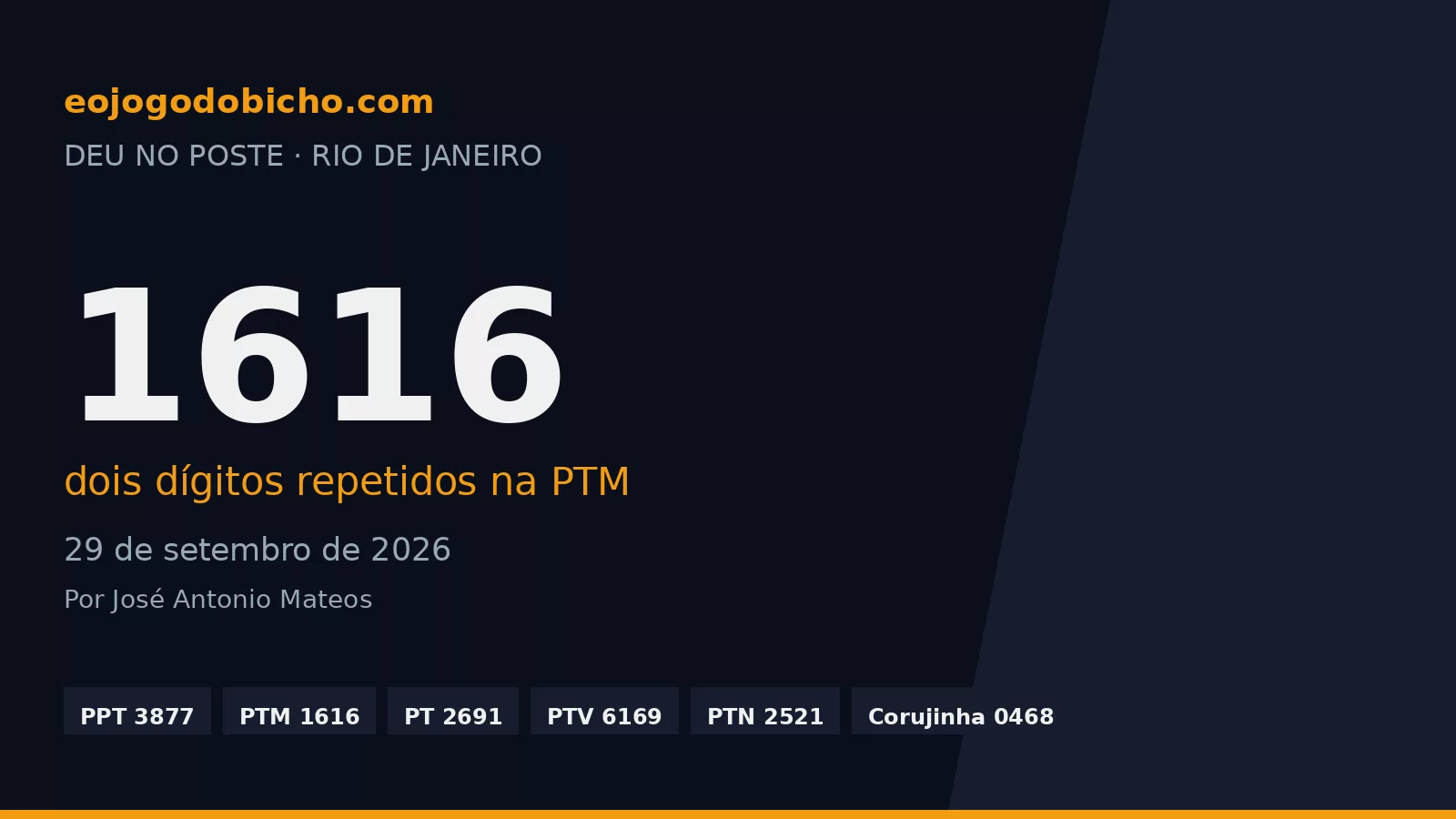 Milhar espelhada na PTM de 29/09: o 1616