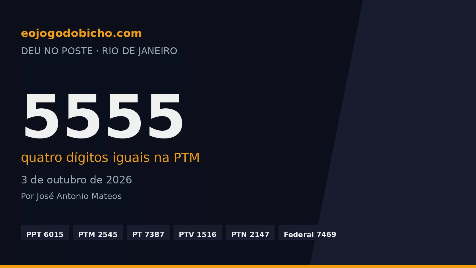 Milhar de quatro dígitos iguais: o 5555 saiu na PTM de 03/10