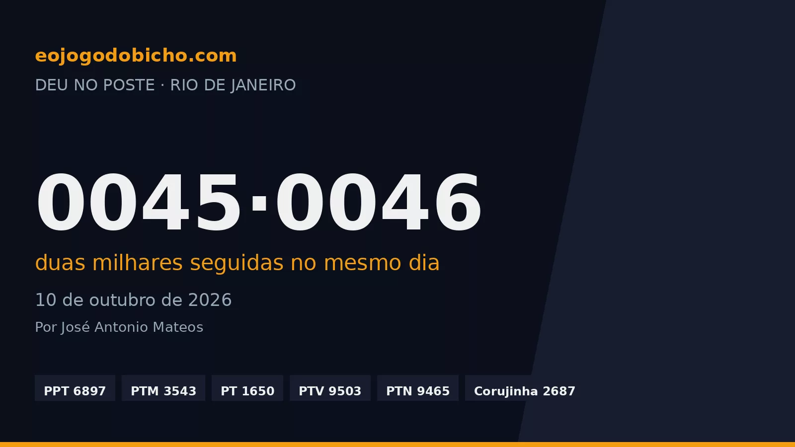 Milhares vizinhas em 10/10: saiu o 0045 e depois o 0046