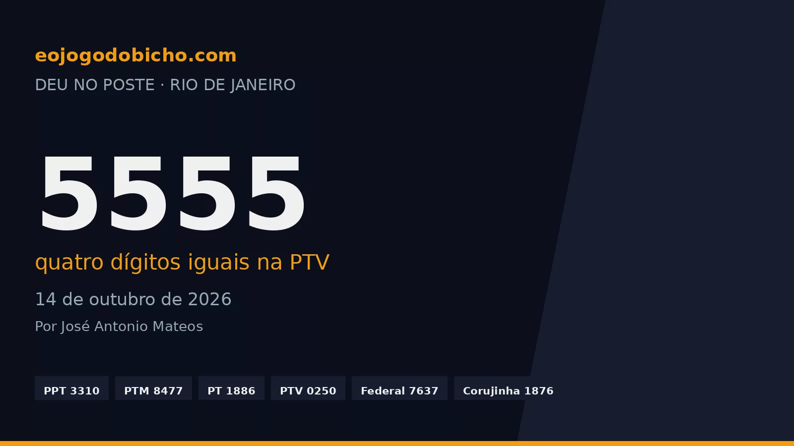 Milhar de quatro dígitos iguais: o 5555 saiu na PTV de 14/10