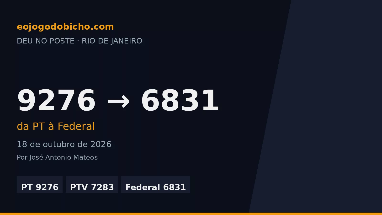 As 3 extrações do Rio em 18/10: do 9276 da PT ao 6831 da Federal