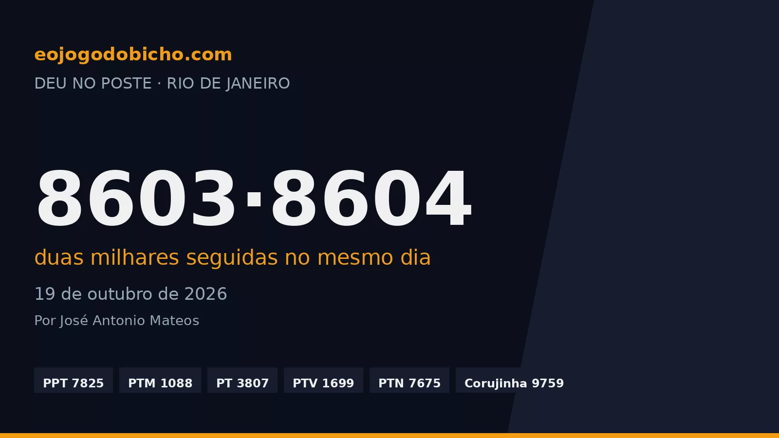 Milhares vizinhas em 19/10: saiu o 8603 e depois o 8604